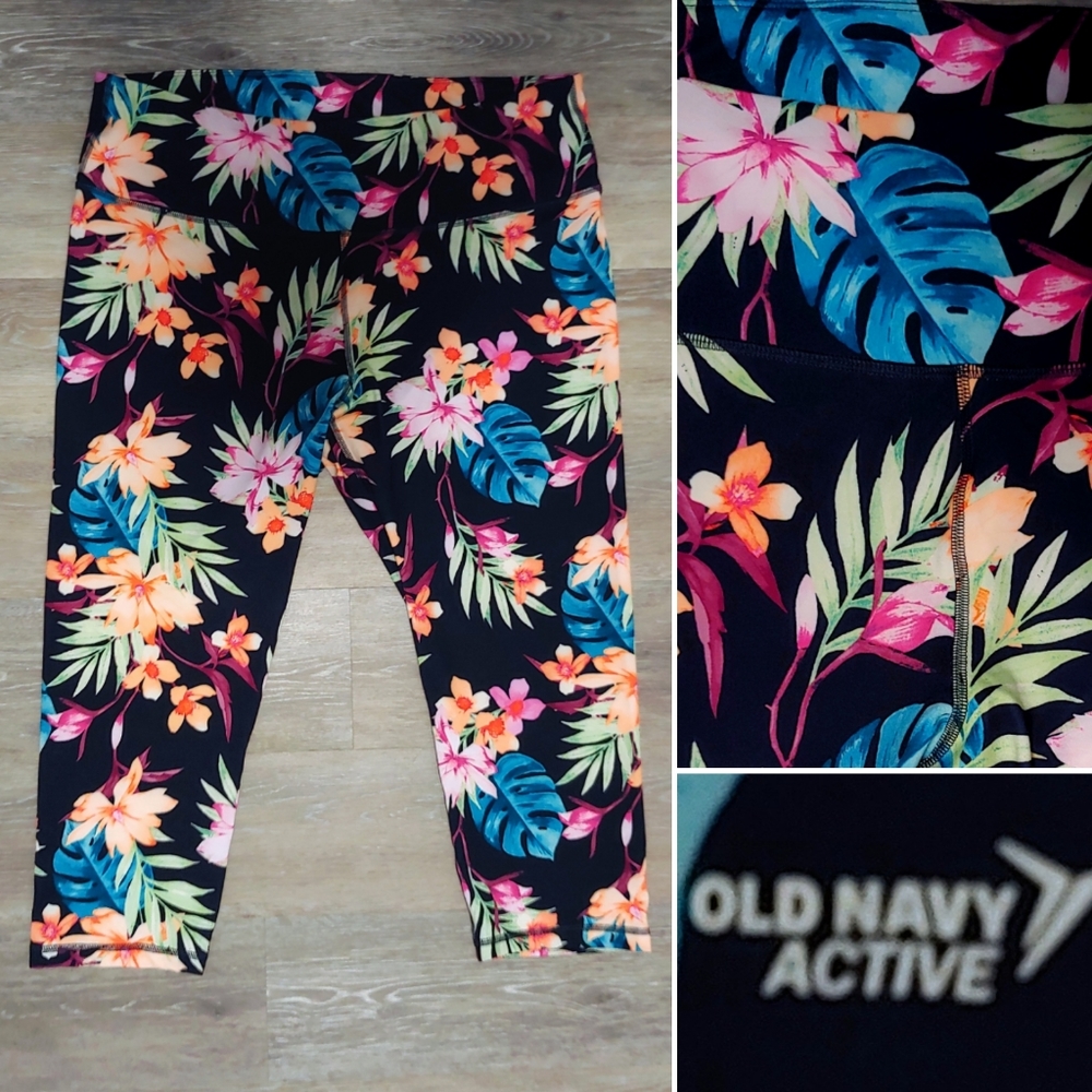Old navy Tropical floral dry fit cropped leggings XXL